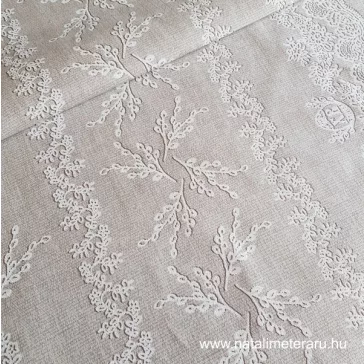 Pale beige, white lace patterned 50 cm wide cotton fabric