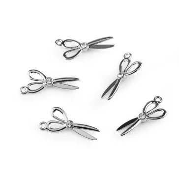   Fém medál olló csiszolt kövekkel 10x20 mm - 1 platina (30 db-os csomagolás)