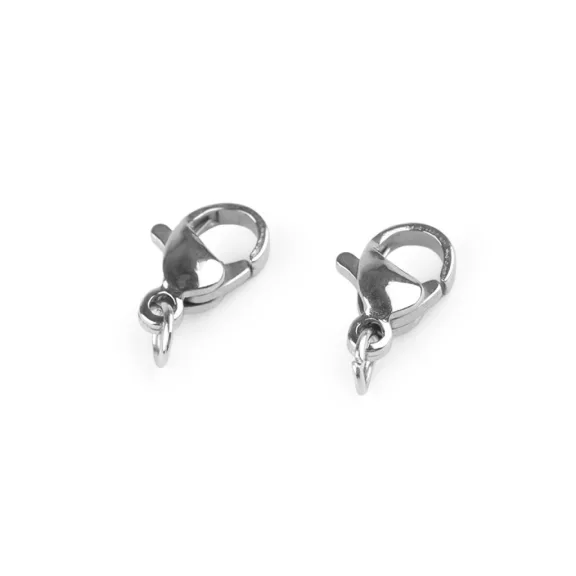 Karabiner kapocs karikával rozsdamentes acélból 7x11; 7x12 mm - 1 (7x10 mm) platina (40 db-os csomagolás) Karabiner kapocs karikával rozsdamentes acélból 7x11; 7x12 mm - 1 (7x10 mm) platina (40 db-os csomagolás)