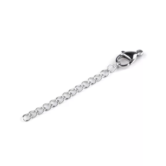 Rozsdamentes hosszabbító lánc karabiner 7x12 mm - platina (100 db-os csomagolás) Rozsdamentes hosszabbító lánc karabiner 7x12 mm - platina (100 db-os csomagolás)