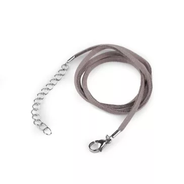   Műbőr zsinór karabinerrel rozsdamentes acélból hossza 46 cm - 1 szürke (3 db-os csomagolás)