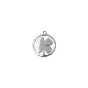   Rozsdamentes acél medál / távtartó négylevelű lóhere, levél, fa - 8 platina lóhere (1 db-os csomagolás)