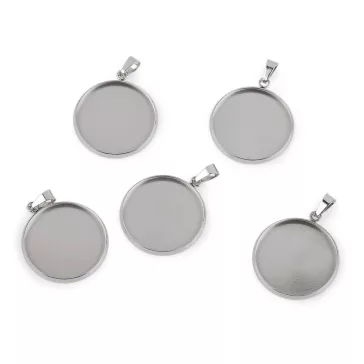   Nemesacél medál alap sima Ø20 mm-es tállal, függesztő füllel - 1 platina (20 db-os csomagolás)