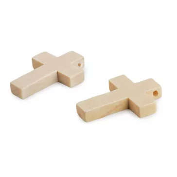   Kereszt medál fából készült 22x33 mm - természeti (100 db-os csomagolás)