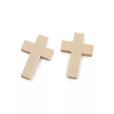   Kereszt medál fából készült 22x33 mm - természeti (100 db-os csomagolás)