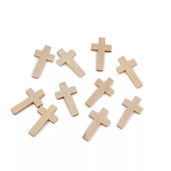 Kereszt medál fából készült 24x42 mm - természeti (10 db-os csomagolás) Kereszt medál fából készült 24x42 mm - természeti (10 db-os csomagolás)
