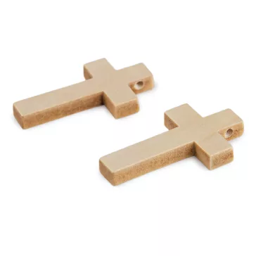   Kereszt medál fából készült  24x42 mm - természeti (100 db-os csomagolás)