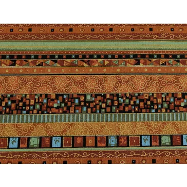   Pamutvászon arany nyomattal – afrikai, etnikus stílus – rozsdabarna