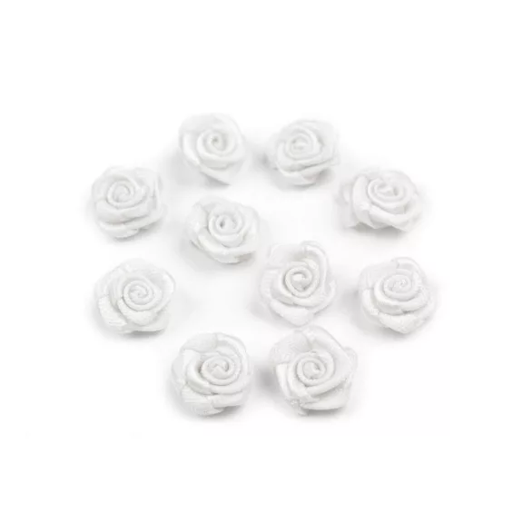 Szatén szalag rózsa Ø10 mm - 20 fehér (10 db-os csomagolás) Szatén szalag rózsa Ø10 mm - 20 fehér (10 db-os csomagolás)