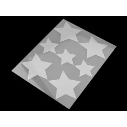   Fényvisszaverő felvasalható csillag, virág, szív, smile, autó, kutya, süni, pingvin, kéz 9x12 cm