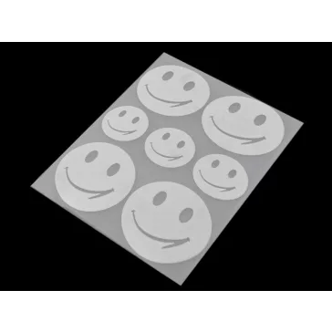   Fényvisszaverő felvasalható csillag, virág, szív, smile, autó, kutya, süni, pingvin, kéz 9x12 cm - 9 (5) gyöngyszürke szmájli
650256 (10 zacskó)