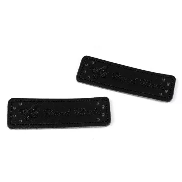   Varrható műbőr címke / dísz / Handmade 15x50 mm dísz - 4 fekete (200 db-os csomagolás)