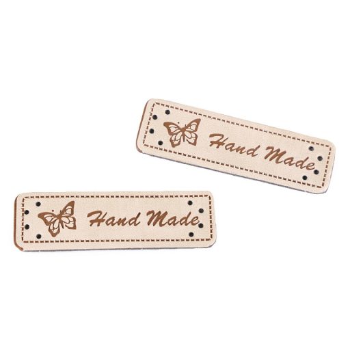 Varrható műbőr címke / dísz / Handmade 15x50 mm dísz