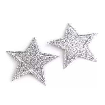   Felvasalható folt csillag glitterekkek - 1 ezüst (50 db-os csomagolás)