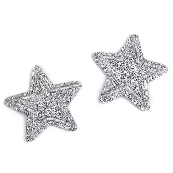 Felvasalható csillag glitterekkel - 2 ezüst (50 db-os csomagolás) Felvasalható csillag glitterekkel - 2 ezüst (50 db-os csomagolás)