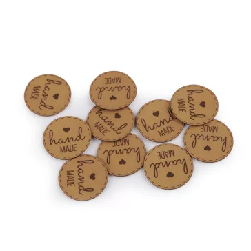  Varrható folt / cimke műbőr matrica - hand made - 4 természetes barna (10 db-os csomagolás)