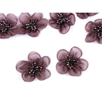   Organza virág csiszolt kövekkel varrásra és ragasztásra Ø4,5 cm