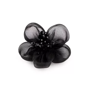   Organza virág csiszolt kövekkel varrásra és ragasztásra Ø4,5 cm - 1 (26) fekete (30 db-os csomagolás)