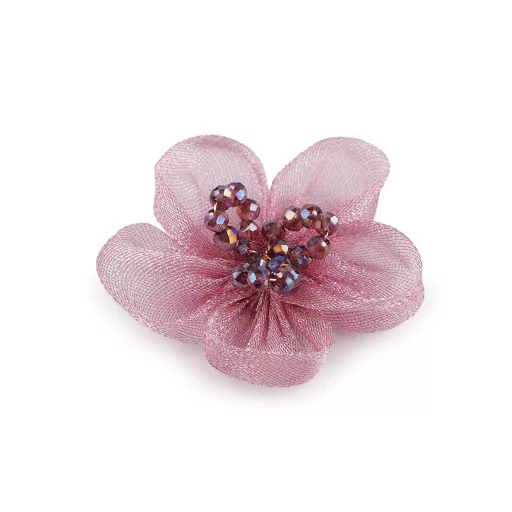 Organza virág csiszolt kövekkel varrásra és ragasztásra Ø4,5 cm