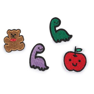 Ruhára vasalható varrható címke, díno, alma, medve