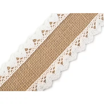   Jutaszalag pamutcsipkével szélessége 54 mm - fehér (4 db-os csomagolás)