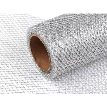   Dekorációs szalag / háló lurexel szélessége 15 cm - 1 ezüst (45 m-os csomagolás)