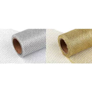   Dekorációs szalag / háló lurexel szélessége 15 cm - 1 ezüst (45 m-os csomagolás)
