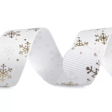   Ripsz szalag pehely szélessége 25 mm grosgrain karácsonyi - 1 fehér arany (3 m-es csomagolás)