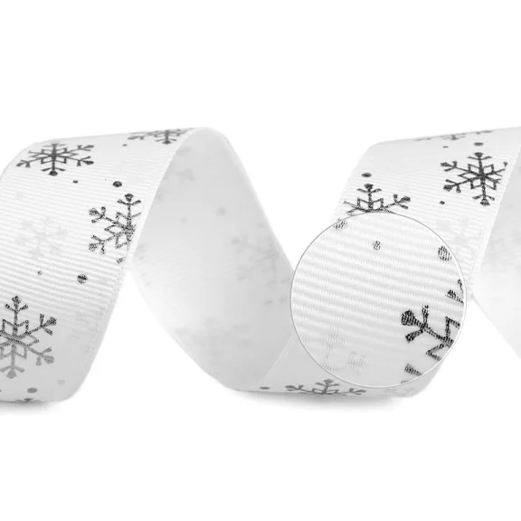 Ripsz szalag pehely szélessége 25 mm grosgrain karácsonyi - 3 fehér ezüst (3 m-es csomagolás) Ripsz szalag pehely szélessége 25 mm grosgrain karácsonyi - 3 fehér ezüst (3 m-es csomagolás)