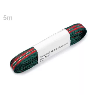   Kockás szalag lurexel szélessége 6 mm - 1 piros arany (20 m-os csomagolás)
