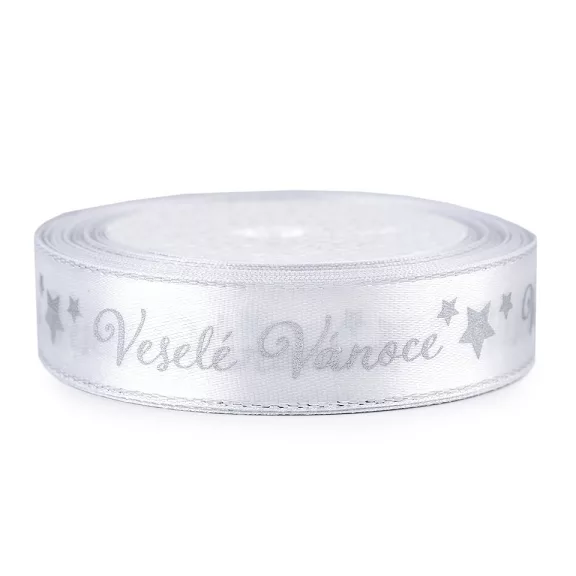 Karácsonyi szatén szalag vidám karácsonyi szélessége 20 mm - 1 fehér ezüst (18 m-es csomagolás) Karácsonyi szatén szalag vidám karácsonyi szélessége 20 mm - 1 fehér ezüst (18 m-es csomagolás)
