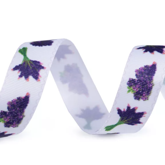 Szalag virág szélessége 25 mm - 5 fehér levandula (112,5 m-es csomagolás) Szalag virág szélessége 25 mm - 5 fehér levandula (112,5 m-es csomagolás)