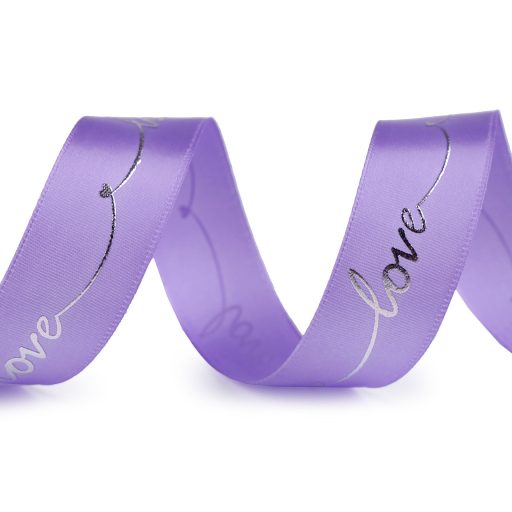 Szatén szalag fémes mintával Love szélessége 26 mm