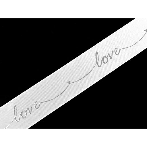 Szatén szalag fémes mintával Love szélessége 26 mm