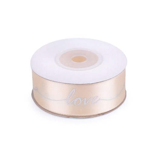 Szatén szalag fémes mintával Love szélessége 26 mm