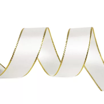   Atlasz szalag lurexdróttal szélessége 25 mm - 100 Off White arany (25 m-es csomagolás)