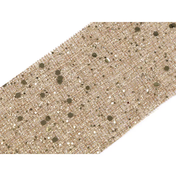 Karácsonyi szalag juta másolat glitteres széles 60 mm - természetes bézs arany Karácsonyi szalag juta másolat glitteres széles 60 mm - természetes bézs arany