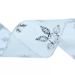 Karácsonyi organza szalag fémes pehely szélessége 60 mm