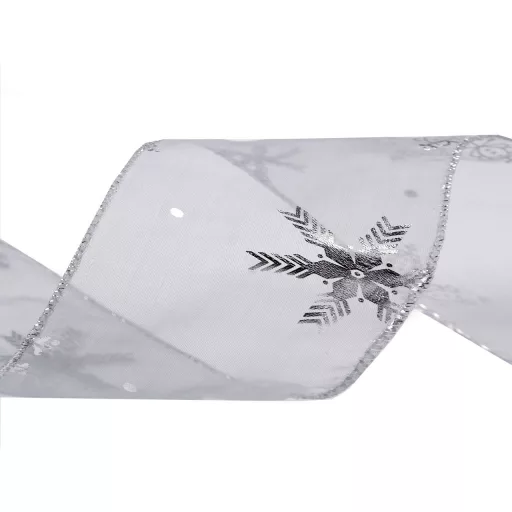 Karácsonyi organza szalag fémes pehely szélessége 60 mm