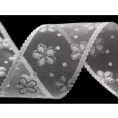 Organza szalag virágos és glitterres szélessége 40 mm - 1 fehér (22,5 m-es csomagolás) Organza szalag virágos és glitterres szélessége 40 mm - 1 fehér (22,5 m-es csomagolás)