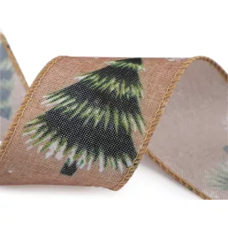 Karácsonyi vászon szalag fenyőfa drótos 50 mm