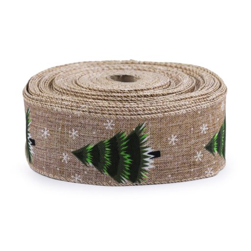 Karácsonyi vászon szalag fenyőfa drótos 50 mm