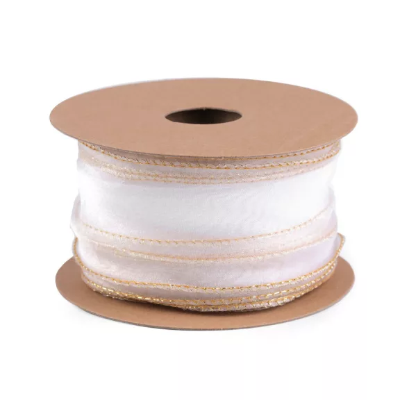 Organza szalag gyöngyházas fénnyel és lurexel szélessége 50 mm - 2 fehér arany (22,5 m-es csomagolás) Organza szalag gyöngyházas fénnyel és lurexel szélessége 50 mm - 2 fehér arany (22,5 m-es csomagolás)