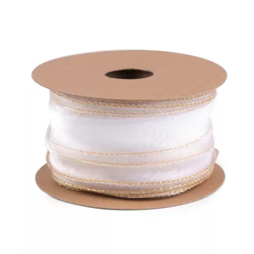   Organza szalag gyöngyházas fénnyel és lurexel szélessége 50 mm - 2 fehér arany (45 m-os csomagolás)