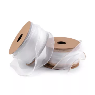   Organza szalag gyöngyházas fénnyel és lurexel szélessége 50 mm - 2 fehér arany (45 m-os csomagolás)