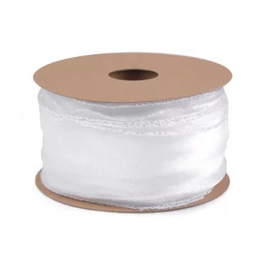   Organza szalag gyöngyházas fénnyel és lurexel szélessége 50 mm - 2 fehér arany (45 m-os csomagolás)