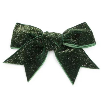   Karácssonyi bársony masni glitteres 11x9 cm - 2 zöld sötét arany (18 db-os csomagolás)