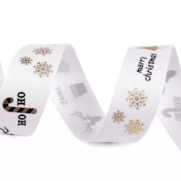 Karácsonyi ripsszalag 25 mm grosgrain - 1 fehér fekete (3 m-es csomagolás) Karácsonyi ripsszalag 25 mm grosgrain - 1 fehér fekete (3 m-es csomagolás)