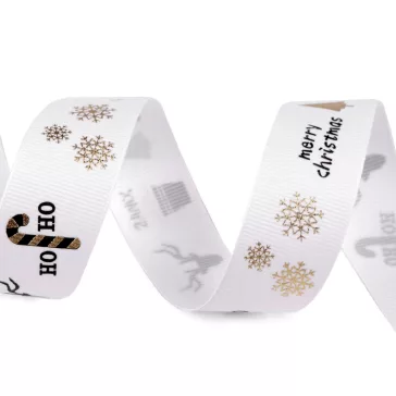   Karácsonyi ripsszalag 25 mm grosgrain - 1 fehér fekete (45 m-es csomagolás)