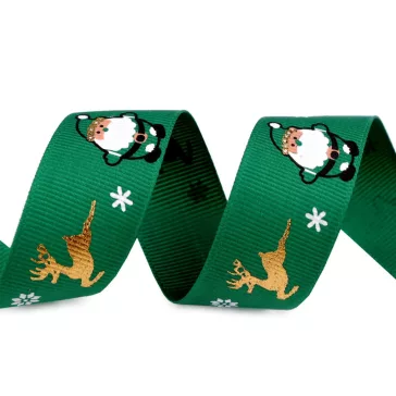   Karácsonyi ripsszalag glitteres 25 mm grosgrain - 2 zöld (45 m-es csomagolás)